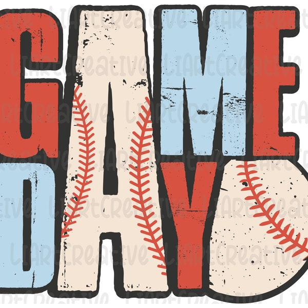 Baseball Game Day Blue And Red  PNG File, Baseball Retro Png Sublimation Design, Baseball png design, Game Day PNG