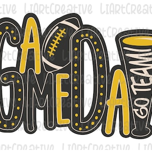 Football Game Day PNG, Football Black Gold Png Sublimation Design Download, Football Game Day png, Football Cheer png designs