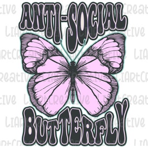 Anti-sozialer Schmetterling PNG, Schmetterling Sublimation PNG Design, Schmetterling Retro PNG Design