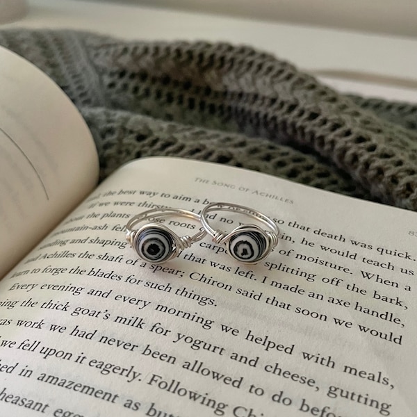 ring, silver, swirl, wire, wrapped, bead, silver plated, non-tarnish, waterproof, cute