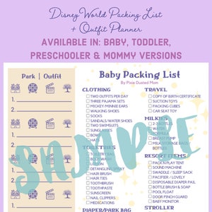 Printable DisneyWorld Baby Packing List and Outfit Planner