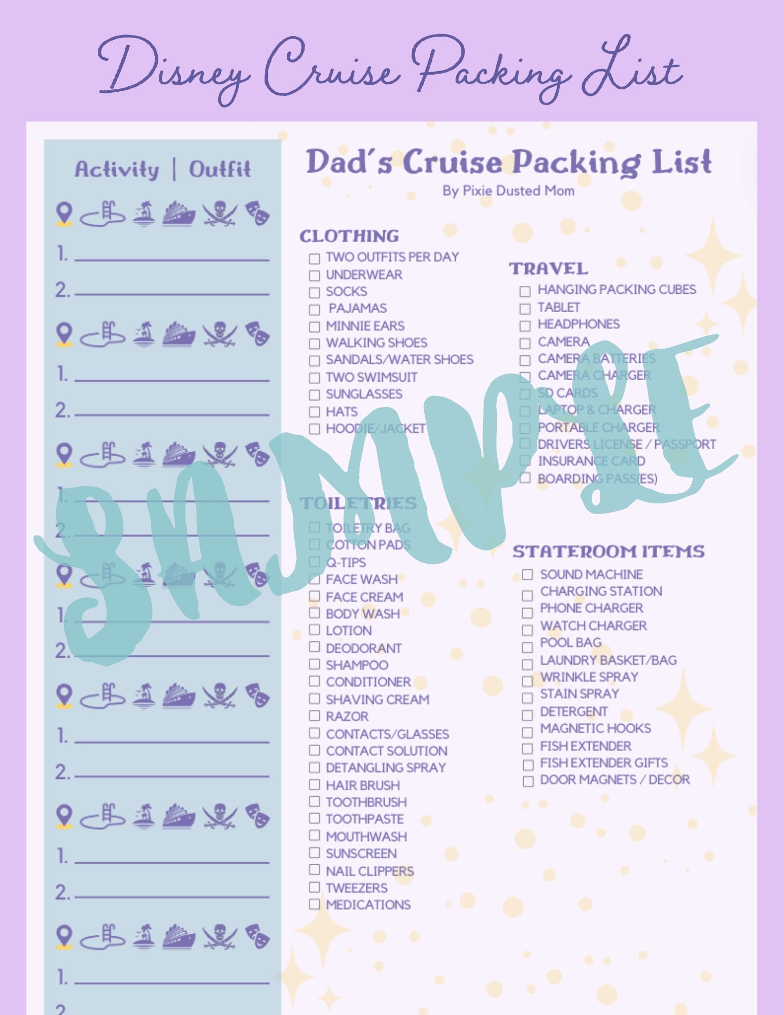 DAD - Cruise Packing List - Etsy for Free Printable Disney Cruise Packing List