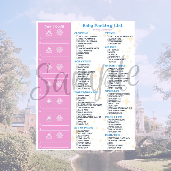 printable disneyland baby packing list and outfit planner etsy