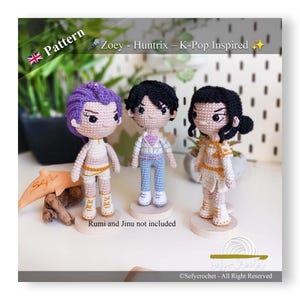 Zoey Huntrix – inspirowana K-Pop Demon Hunter – wzór na szydełko amigurumi – PDF – instrukcja w języku angielskim