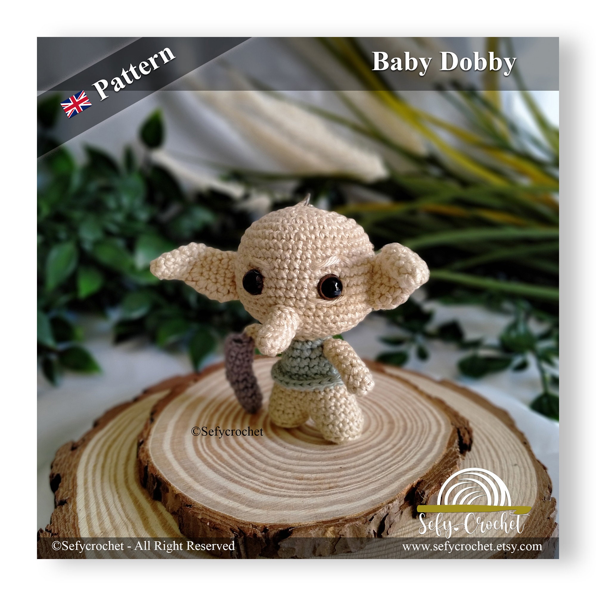 Peluche Dobby de Harry Potter, 15cm, tejido crochet artesanal, amigurumi