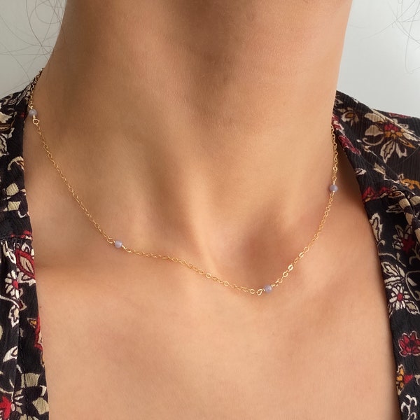 Small Tanzanite Necklace, Delicate Tanzanite Choker, Long Tanzanite Necklace, Dainty Necklace, December Birthstone, Birthday Gift for her