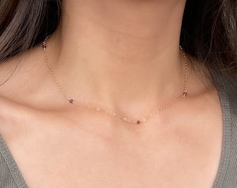 Dainty Garnet Necklace: 14k Gold Filled Sterling Silver Gemstone Choker