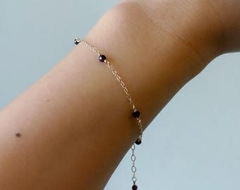 Garnet Beaded Bracelet: 14k Gold Filled Sterling Silver Delicate Gemstone January Birthstone