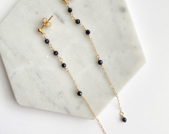 Sandstone Dangle Chain Earrings: 14k Gold Filled, Sterling Silver Threader