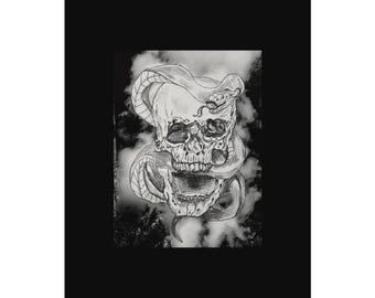 Death's Bite, Snake and Skull Textured Watercolor Matte Posters
