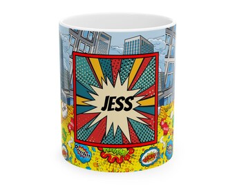 Personalized Comic Style Ceramic Mug, Superhero Gift