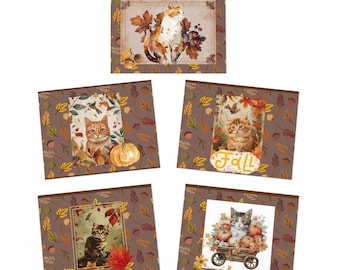 Hartverwarmende katten multi-design wenskaarten herfst herfst (5-pack)