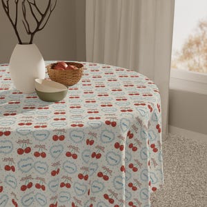 Whimsical Cherries 1950 Style Tablecloth - Perfect for Picnics, Parties, Valentine&#39;s Day, Kitchen Decor, Entertaining