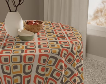 Toalha de Mesa Geométrica Retrô: Decoração Moderna de Meados do Século