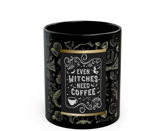 Even Witches Need Coffee Halloween Black Mug (11oz, 15oz)