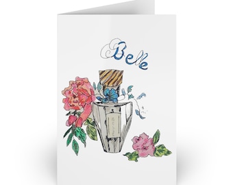 Belle Perfume Greeting Cards (1 or 10-pcs) Perfume bottle with flowers vintage