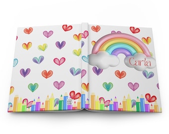 Personalized Rainbow and Hearts Hardcover Journal Matte