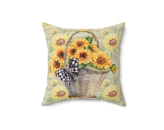 Sunflower Fields Autumn Vintage Spun Polyester Square Pillow