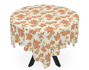 1960 Retro Orange Floral Dinning Tablecloth