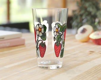 Erdbeer-Pintglas, farbenfrohes Vintage-Beerendesign, perfekt für Sommerpartys, Geschenk für Gartenliebhaber, Küchendekoration, Barware