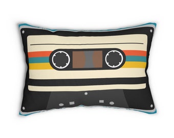 Retro Cassette Tape Vintage 1980 Spun Polyester Lumbar Pillow