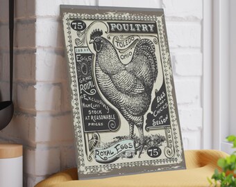 Vintage Farmhouse Glass Cutting Board with Poultry Design, Kitchen Decor, Rustic Gift, Charcuterie Board, Culinary Art