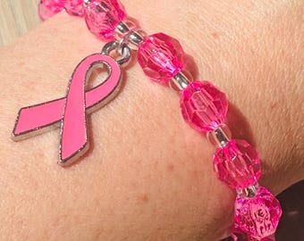 Pink Ribbon Charity Beaded Bracelet
