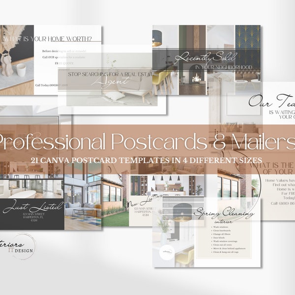 Professional Postcards and Mailers, Real Estate, Canva Templates, Interior Design Postcard, Real Estate Agent Cards,