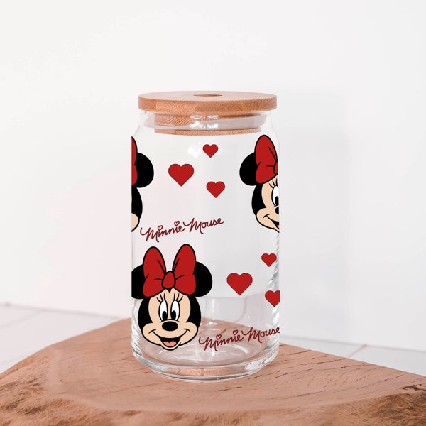 Minnie Mouse Glass Cup| 16 Ounce Glass, Disney Glass Cup, Iced Coffee Glass, Minnie Mouse Cup, Disney Cup, Minnie Mouse Glass Cup, Glass Cup