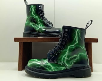 Dr. Martens 1460 Flash, limited edition black and green leather. UK 3