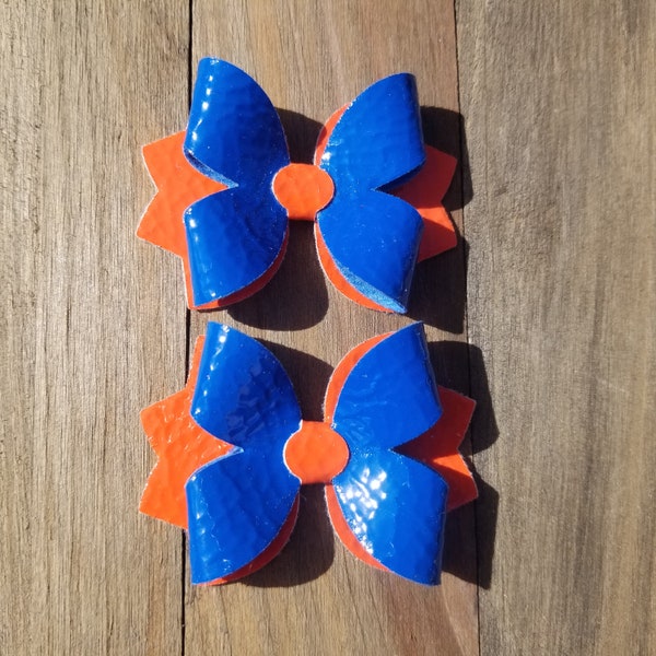 Blue and orange hair bows | Go team hair bows | Football bows