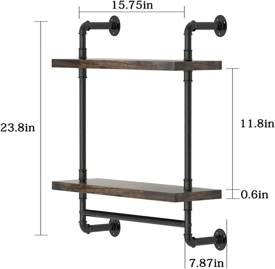 2tier Rustic Wood Wall Shelf Industrial Pipe Wall Shelf Etsy