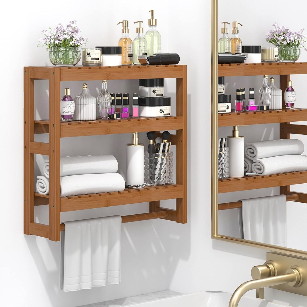3 Tier Wooden Bathroom Wall Shelves Storage Shelves Over Etsy