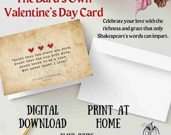 The Bard's Own Valentine's Day Card Shakespeare Quote Printable Digital Download Notecard