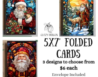 Stained Glass Santa Christmas Card, Holiday Greeting (5x7")