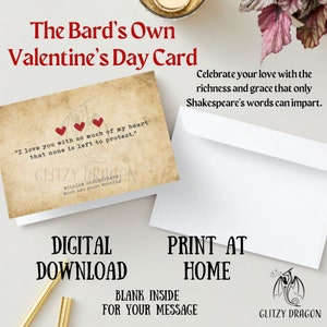 The Bard's eigene Valentinstagskarte Shakespeare Zitat Viel Lärm um nichts druckbare digitale Download Notecard