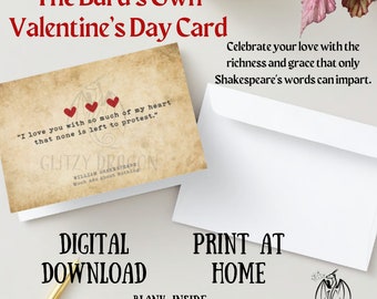 Shakespeare-valentijnskaart: veel drukte om niets-citaat (digitale download)