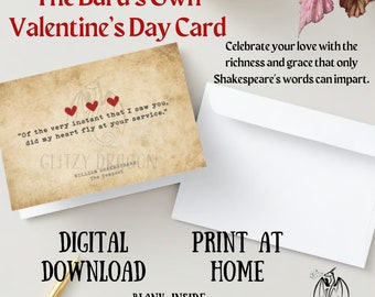 The Bard's Own Valentine's Day Card Shakespeare Quote The Tempest Printable Digital Download Notecard