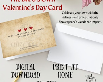 Shakespeare-valentijnskaart: veel drukte om niets-citaat (digitale download)