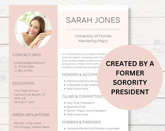 Sorority Resume Template | Light Pink Recruitment Resume | Minimalist Sorority Recruitment Resume | Sorority Resume and Cover Letter