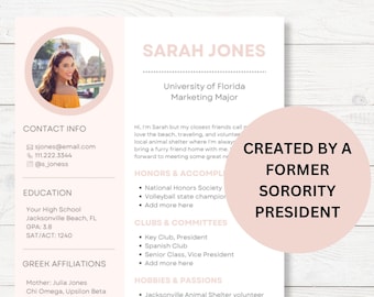 Sorority Resume Template | Soft Pink Recruitment Resume | Minimalist Sorority Recruitment Resume | Sorority Resume and Cover Letter