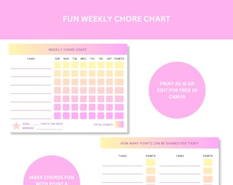 Editable Kids Chore Chart | Fun Printable Weekly Planner (Digital Download)