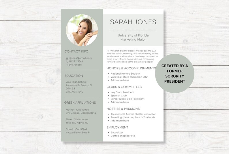 Sorority Rush Resume Template Sage - Il 794xN.5029073556 M14u 