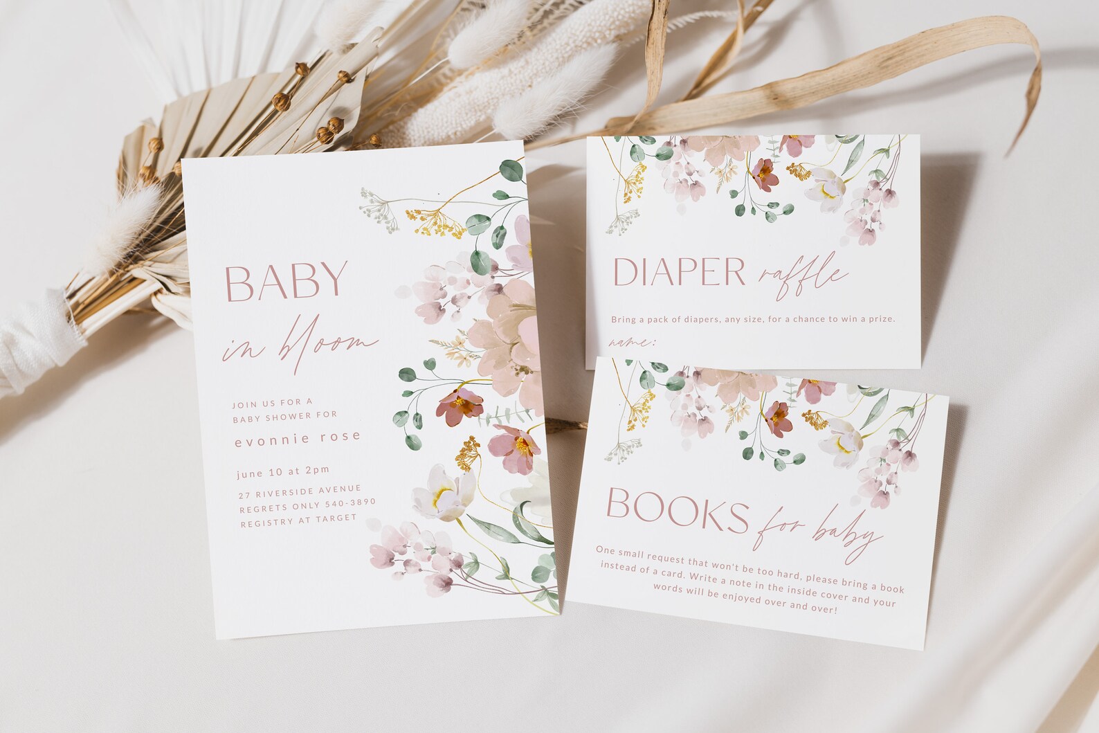 Wildflower Baby in Bloom Shower Invitation SET Muted Pink Etsy