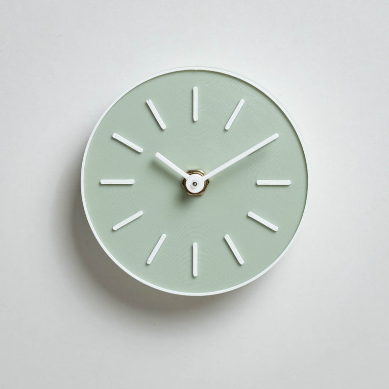 Small Wall Clock for Modern Interior, Minimalistic Clock, Green / Sage