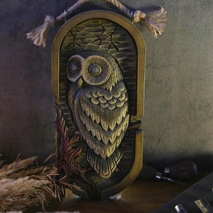 handmade wooden owl wall art rustic wood carving wildlife nature dekor owl lover gift carved wooden wall hanging
