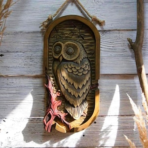 Hanging Wooden Owl, Wood Carving, Wall Decor, Sculpture, Artwork, Unique Ornament, Bedroom Decor, Gift for Partner