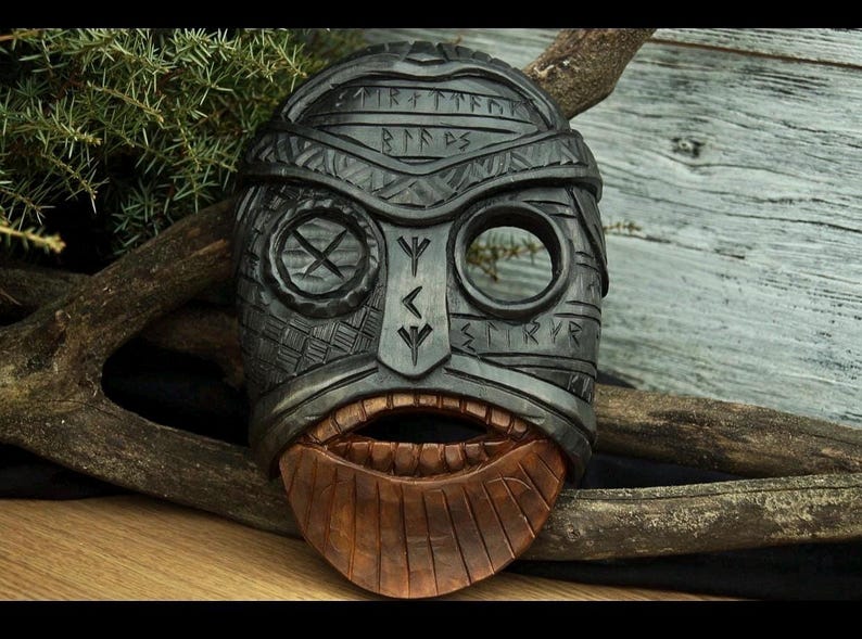 Viking Ritual Masks Odin Viking Mask – Oseberg Style Norse Wall Decor, Hand Carved Wooden ...
