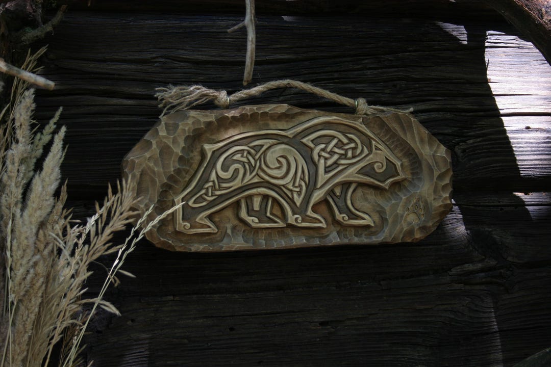 Hand-carved Viking Bear Wood Wall Art, Norse Rune Decor - Etsy