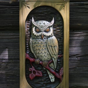 Hanging Wooden Owl, Wood Carving, Wall Decor, Sculpture, Artwork, Hand-Carved Wooden Owl Relief - Unique Wall Decor & Gift for Her
